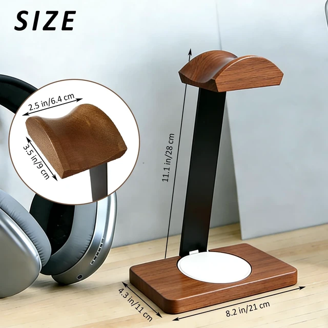 Alt view image 12 of 12 - Wooden Headphone Stand with Wireless Charging Pad, 2-in-1 for Walnut Desk | Universal Headset Stand for Gaming Desk, Headphone Rack Compatible with Airpods Max,Bose,AKG Equipment Accessories