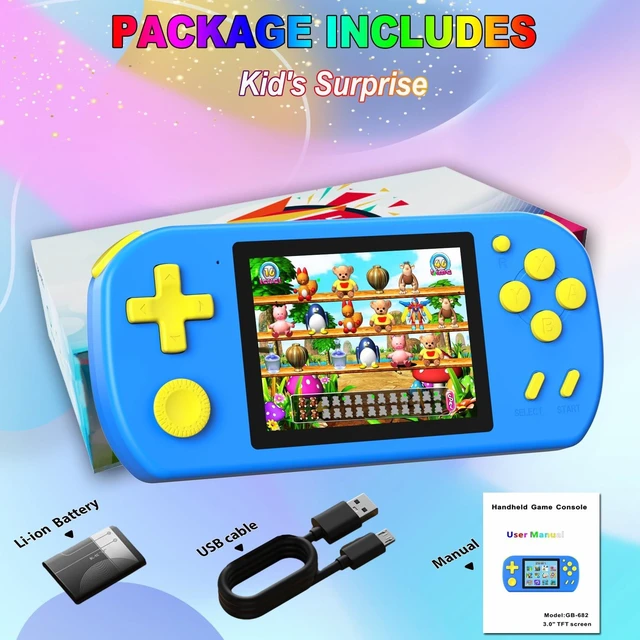 Alt view image 14 of 14 - Handheld Games for Kids Preloaded 218 Video Games,Mini Toy for Age 5-7,8-13, 3.0"Screen,5+Hrs Play,USB,Retro Portable Travel Toy for Airplane Car Road Trip,Electronic Toy Birthday Gifts for Boys Girls