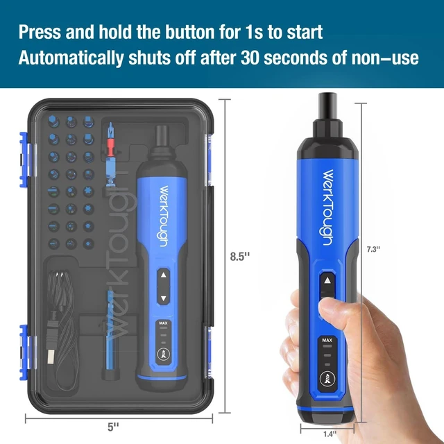 Alt view image 12 of 14 - Werktough 4V Mini Electric Cordless Screwdriver with 3-Gear Torque 5Nm Power 25pc Screwdriver Bits S2 LED Light USB Charging Home Improvement S026