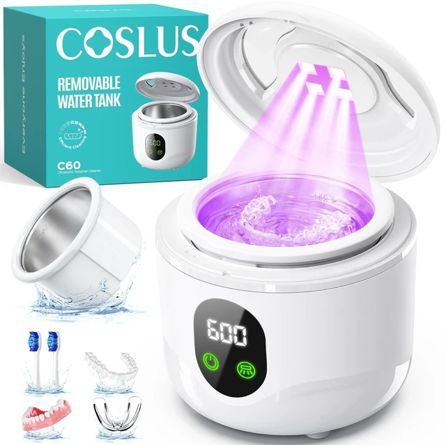 Alt view image 8 of 14 - C60 Ultrasonic Retainer Cleaner Machine, 45kHz Cleaning Pod, White | Professional for Dentures, Mouth Guards, Aligners & Braces Deep Cleaning, Upgraded Removable Tank, Durable for Home Use