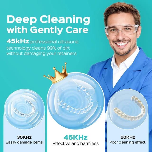 Alt view image 10 of 14 - C60 Ultrasonic Retainer Cleaner Machine, 45kHz Cleaning Pod, White | Professional for Dentures, Mouth Guards, Aligners & Braces Deep Cleaning, Upgraded Removable Tank, Durable for Home Use