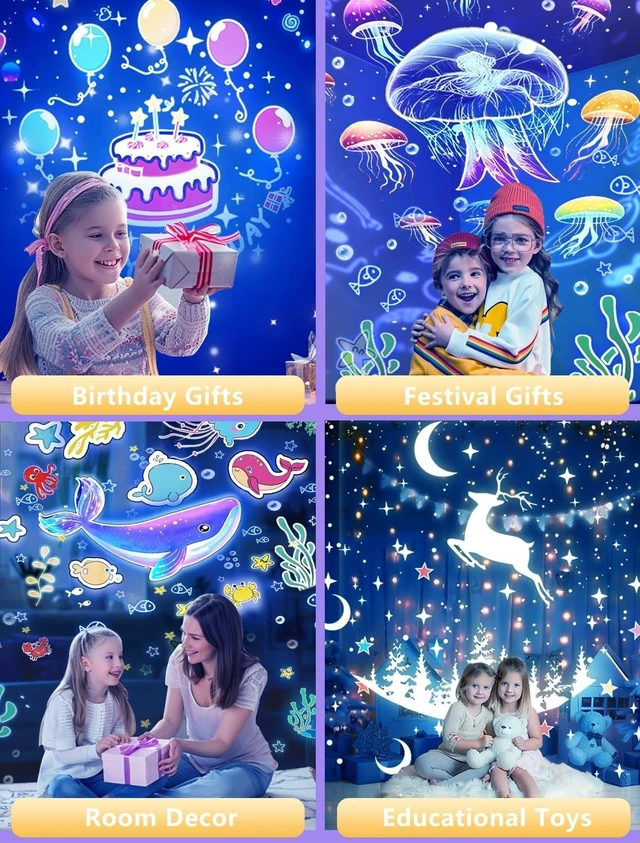 Alt view image 14 of 14 - Projector Night Light for Kids + 21 Sets of Films, Night Light Projector for Bedroom, Ceiling, Kids Star Galaxy Projector with 360° Rotation for Baby Girl Boy, Birthday, Christmas, Nursery, Room Decor