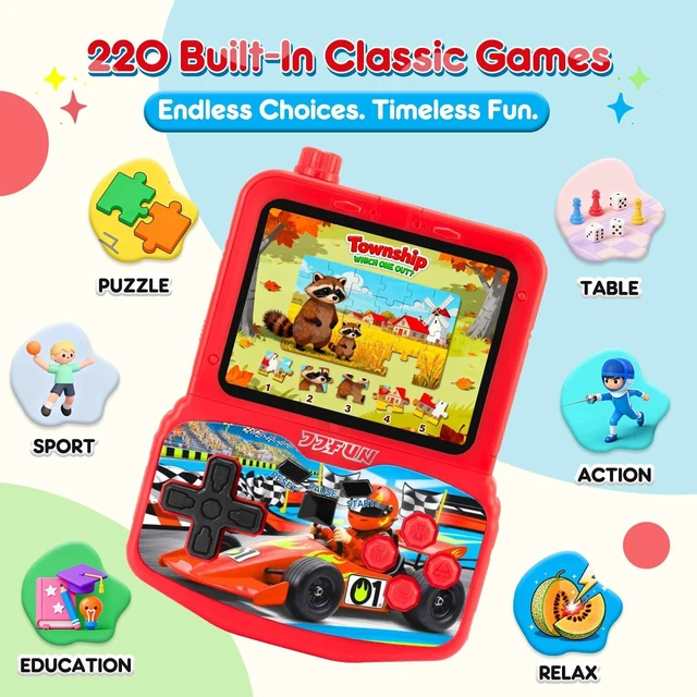 Alt view image 9 of 14 - Kids Handheld Game Console with 220 Preloaded Retro Video Games, 3.5'' IPS Screen Adjustable Brightness & Volume, Portable Hand Held Game Player Toy for Travel, Ideal Christmas RED
