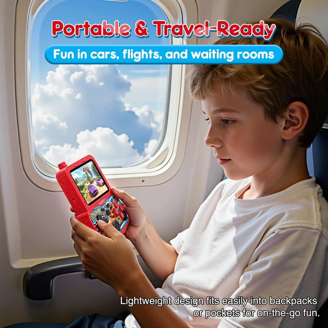 Alt view image 11 of 14 - Kids Handheld Game Console with 220 Preloaded Retro Video Games, 3.5'' IPS Screen Adjustable Brightness & Volume, Portable Hand Held Game Player Toy for Travel, Ideal Christmas RED
