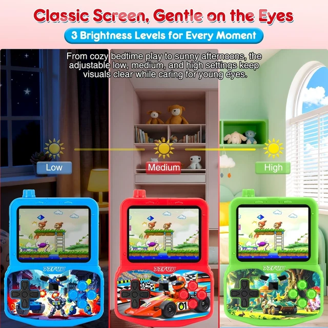 Alt view image 12 of 14 - Kids Handheld Game Console with 220 Preloaded Retro Video Games, 3.5'' IPS Screen Adjustable Brightness & Volume, Portable Hand Held Game Player Toy for Travel, Ideal Christmas RED
