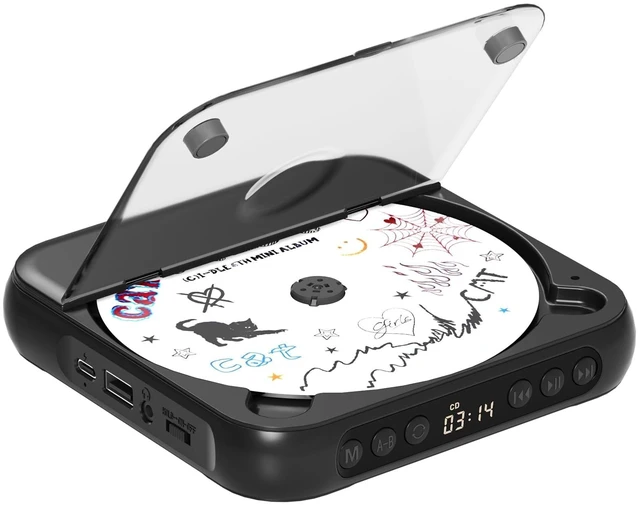 Alt view image 8 of 14 - CD Player Portable with Dual Stereo Speakers, Rechargeable Portable CD Player with Bluetooth for Home with Headphones,Black