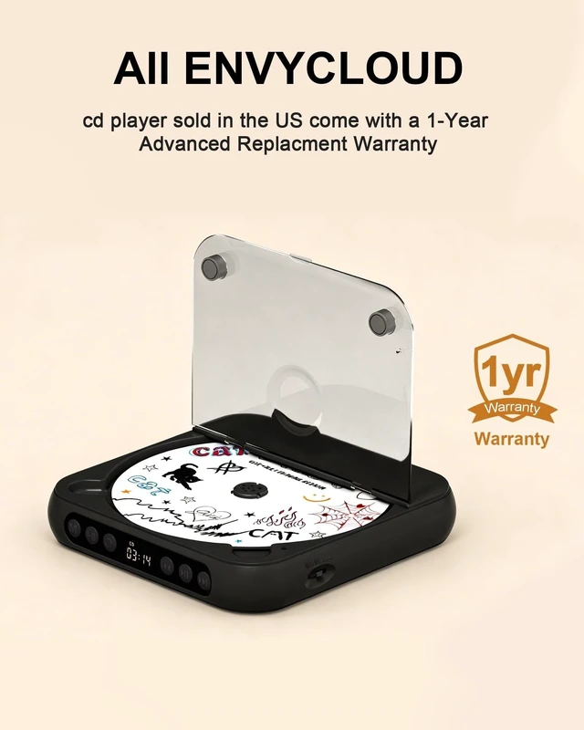 Alt view image 12 of 14 - CD Player Portable with Dual Stereo Speakers, Rechargeable Portable CD Player with Bluetooth for Home with Headphones,Black