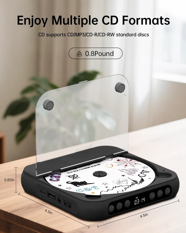 Alt view image 11 of 14 - CD Player Portable with Dual Stereo Speakers, Rechargeable Portable CD Player with Bluetooth for Home with Headphones,Black