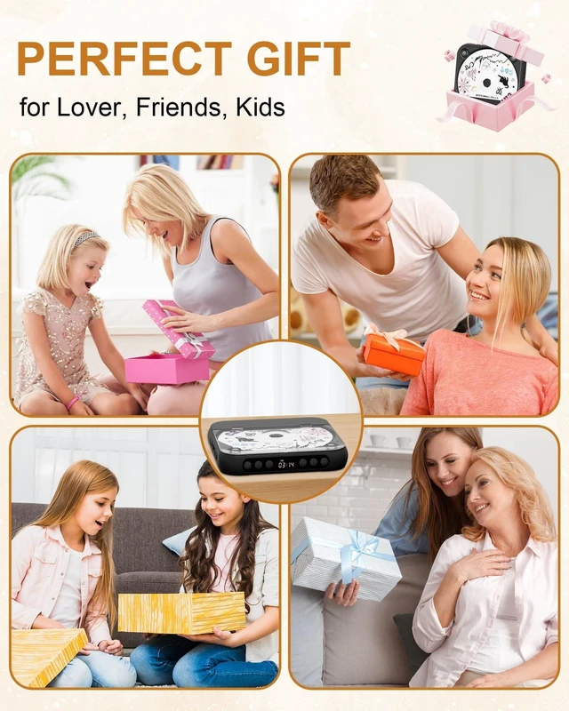 Alt view image 13 of 14 - CD Player Portable with Dual Stereo Speakers, Rechargeable Portable CD Player with Bluetooth for Home with Headphones,Black