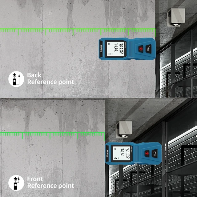 Alt view image 13 of 14 - Mini Green Laser Distance Meter 262Ft Rechargeable Digital Measuring Tool with USB Type-C, Area/Volume Modes, Max/Min, ±3mm Accuracy, Pocket-Sized Compact Design