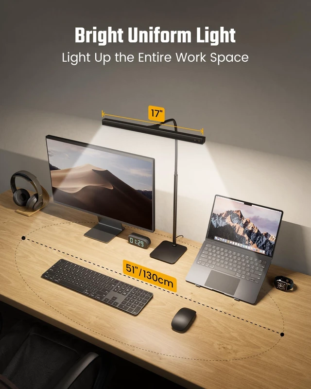 Alt view image 9 of 14 - LED Desk Lamp for Home Office, Eye-Caring Desk Light with Base, 12W Touch Control 3 Colors Dimmable Brightness, Gooseneck Architect Lamp for Computer Monitor Reading Workbench, Black