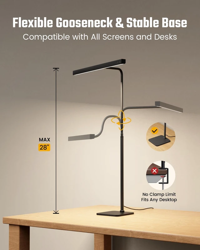 Alt view image 13 of 14 - LED Desk Lamp for Home Office, Eye-Caring Desk Light with Base, 12W Touch Control 3 Colors Dimmable Brightness, Gooseneck Architect Lamp for Computer Monitor Reading Workbench, Black