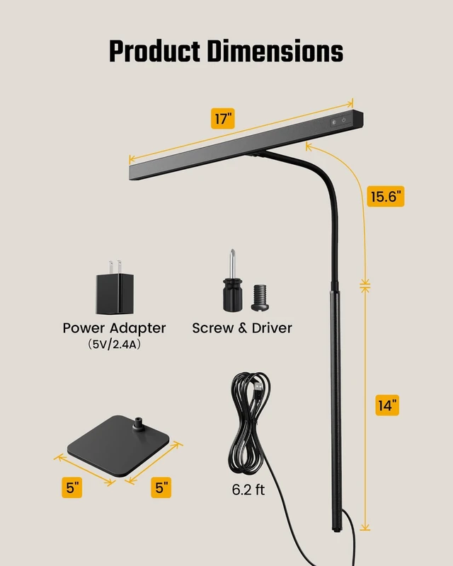 Alt view image 14 of 14 - LED Desk Lamp for Home Office, Eye-Caring Desk Light with Base, 12W Touch Control 3 Colors Dimmable Brightness, Gooseneck Architect Lamp for Computer Monitor Reading Workbench, Black