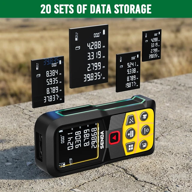 Alt view image 11 of 14 - Laser Measure, 197Ft Digital Laser Measurement Tool with LCD Backlit Display, 1/16in Accuracy, in/Ft/Ft+in/M, 20 Sets Data Storage, Laser Distance Meter, Pythagorean Mode Distance/Area/Volume