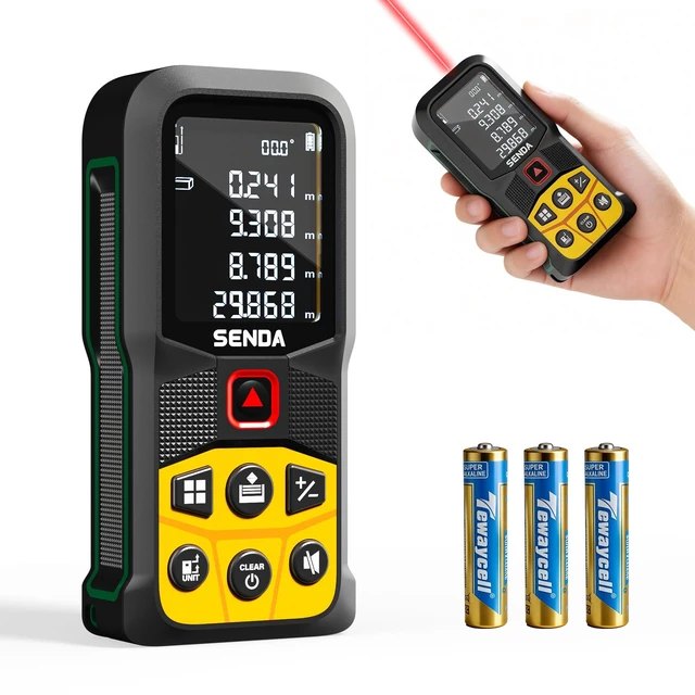 Alt view image 8 of 14 - Laser Measure, 197Ft Digital Laser Measurement Tool with LCD Backlit Display, 1/16in Accuracy, in/Ft/Ft+in/M, 20 Sets Data Storage, Laser Distance Meter, Pythagorean Mode Distance/Area/Volume