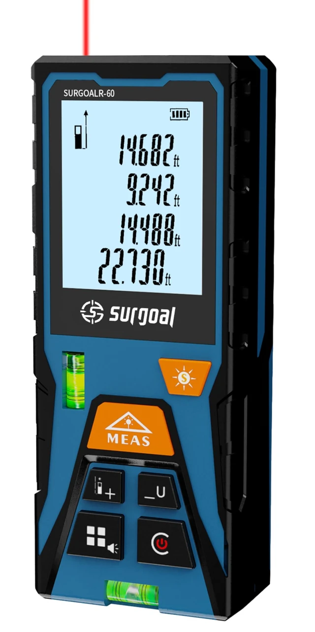 Alt view image 8 of 14 - Laser Distance Meter 196ft Digital Laser Measuring Tool with LCD Backlit Display, Area Volume Pythagorean, ±2mm Accuracy, Class II, Electronic Tape Measure for DIY Construction AAA Battery Powered