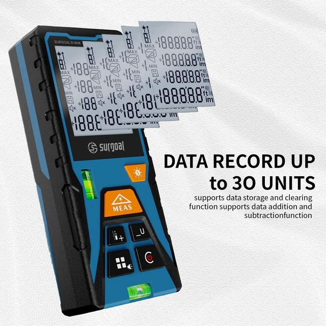 Alt view image 10 of 14 - Laser Distance Meter 196ft Digital Laser Measuring Tool with LCD Backlit Display, Area Volume Pythagorean, ±2mm Accuracy, Class II, Electronic Tape Measure for DIY Construction AAA Battery Powered