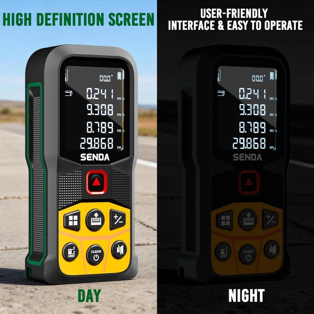 Alt view image 13 of 14 - Laser Measure, 197Ft Digital Laser Measurement Tool with LCD Backlit Display, 1/16in Accuracy, in/Ft/Ft+in/M, 20 Sets Data Storage, Laser Distance Meter, Pythagorean Mode Distance/Area/Volume