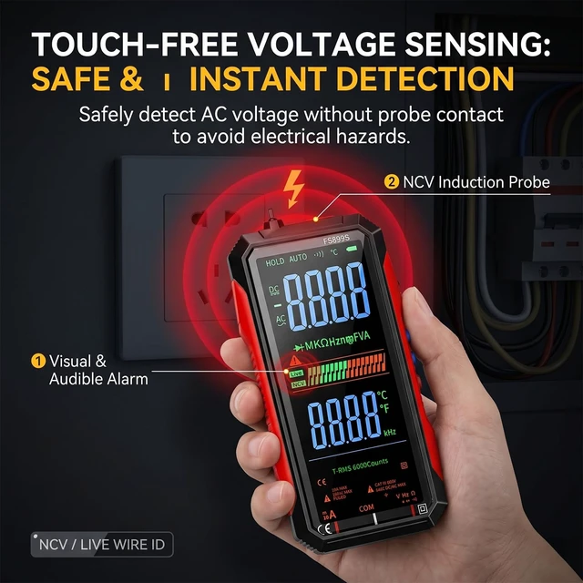 Alt view image 14 of 14 - 2026 Upgraded FS899L Digital Multimeter & 20 pcs Silicone Test Leads Kit, USB-C Rechargeable Color Screen, Auto 6000 Counts True RMS AC/DC Voltage Tester, NCV, CAT.III 1000V