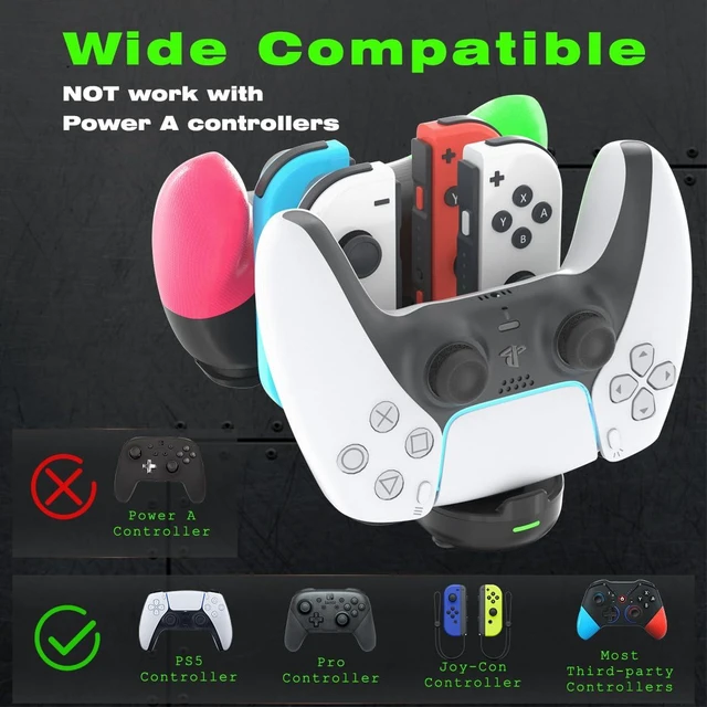 Alt view image 9 of 14 - Switch Controller Charger for Nintendo Switch, Charging Dock with JoyCon/Pro / PS5 Controller, Charger Station with LED Indicator and Charger Cable for JoyCons, 6 in 1 Nintendo Charging Dock