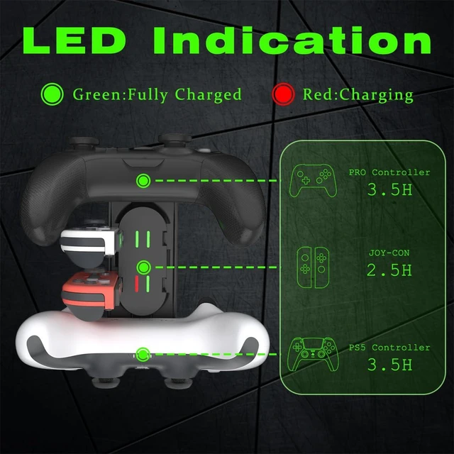 Alt view image 11 of 14 - Switch Controller Charger for Nintendo Switch, Charging Dock with JoyCon/Pro / PS5 Controller, Charger Station with LED Indicator and Charger Cable for JoyCons, 6 in 1 Nintendo Charging Dock