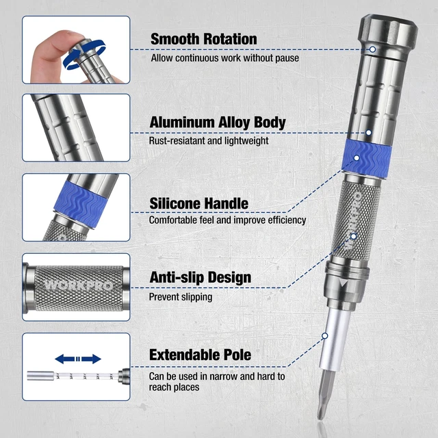 Alt view image 14 of 14 - 24 in 1 Small Screwdriver Set with Extendable Pole, Magnetic Mini Repair Tool Kit for Phone, Computer, Watch, Laptop, Macbook, Ring Doorbell, Eyeglass, Electronic