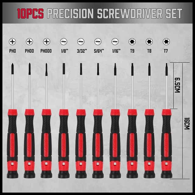 Alt view image 8 of 12 - 11-Piece Precision Screwdriver Set - Magnetic Mini Screwdrivers for Eyeglasses, Watches, Computers, Laptops, Phones - Phillips, Slotted, Torx, Non-Slip Handle, Portable Storage Bag Included