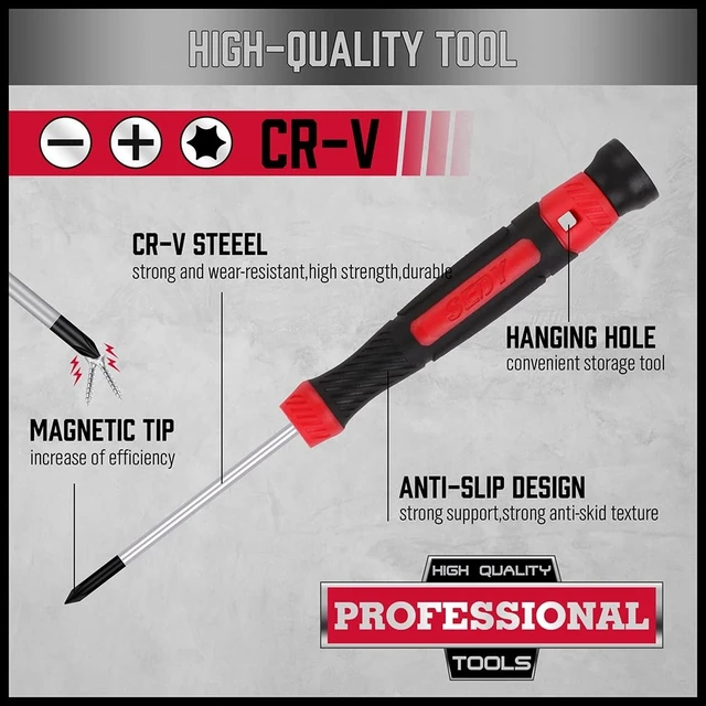Alt view image 9 of 12 - 11-Piece Precision Screwdriver Set - Magnetic Mini Screwdrivers for Eyeglasses, Watches, Computers, Laptops, Phones - Phillips, Slotted, Torx, Non-Slip Handle, Portable Storage Bag Included