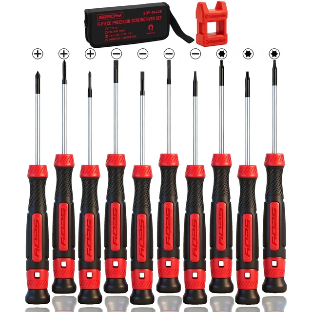Alt view image 7 of 12 - 11-Piece Precision Screwdriver Set - Magnetic Mini Screwdrivers for Eyeglasses, Watches, Computers, Laptops, Phones - Phillips, Slotted, Torx, Non-Slip Handle, Portable Storage Bag Included