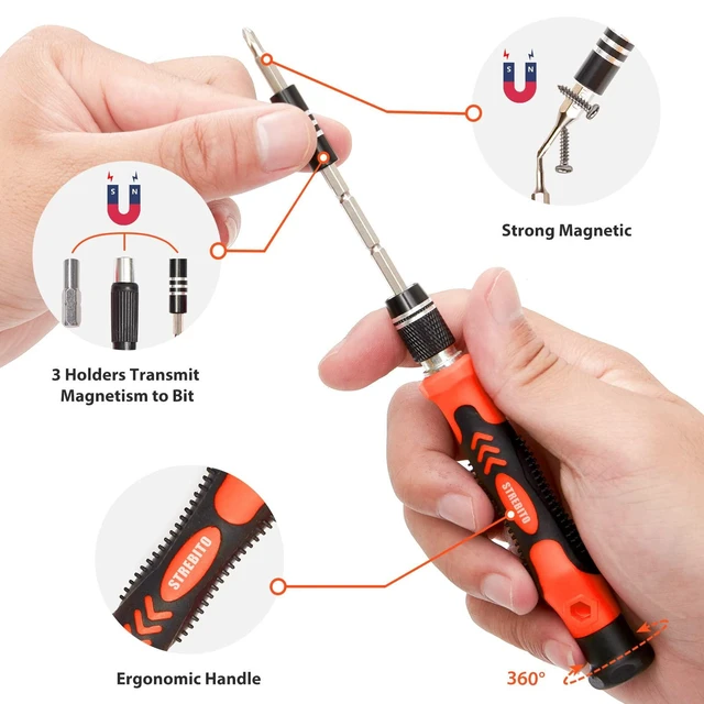 Alt view image 10 of 14 - Precision Screwdriver Set 142-Piece Electronic Repair Tool Kit with Torx T5 T6 T8 T15, Triwing Y000, Star P5, Gamebit, Tech Toolkit for Computer, Laptop, iPhone, Nintendo, PS5, Ring, Orange
