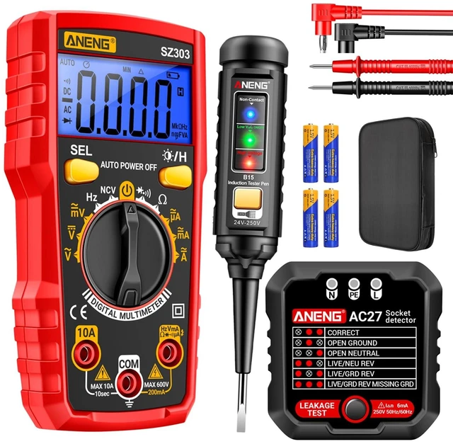 Alt view image 8 of 14 - Electrical Test Kit with Digital Multimeter,Non Contact Voltage Tester,Outlet Tester,Auto-Ranging AC/DC Voltage,Current,Continuity,Resistance, Frequency,Breakpoint Finder,DIY Household Tools