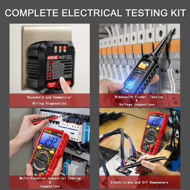 Alt view image 13 of 14 - Electrical Test Kit with Digital Multimeter,Non Contact Voltage Tester,Outlet Tester,Auto-Ranging AC/DC Voltage,Current,Continuity,Resistance, Frequency,Breakpoint Finder,DIY Household Tools