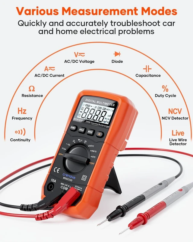 Alt view image 9 of 14 - MS8233D Multimeter 6000 Counts Digital Multimeter DC AC Volt Meter Ohm Volt Amp Tester Measures Voltage Current Resistance Capacitance Continuity Diode Duty-Cycle Frequency NCV Live Wire Test