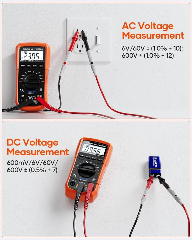 Alt view image 12 of 14 - MS8233D Multimeter 6000 Counts Digital Multimeter DC AC Volt Meter Ohm Volt Amp Tester Measures Voltage Current Resistance Capacitance Continuity Diode Duty-Cycle Frequency NCV Live Wire Test