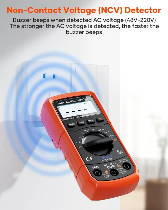 Alt view image 14 of 14 - MS8233D Multimeter 6000 Counts Digital Multimeter DC AC Volt Meter Ohm Volt Amp Tester Measures Voltage Current Resistance Capacitance Continuity Diode Duty-Cycle Frequency NCV Live Wire Test