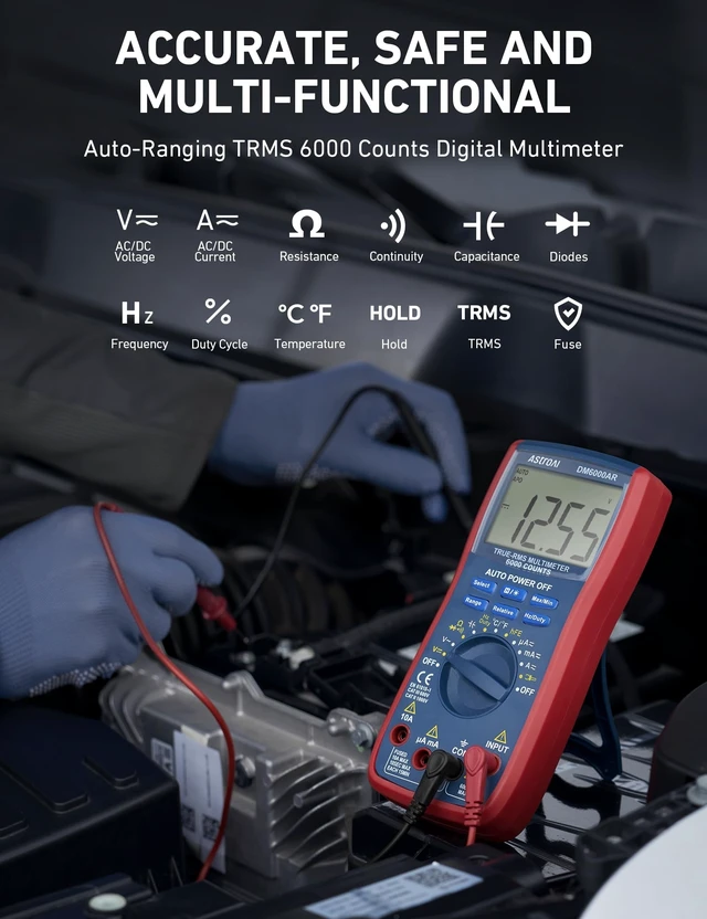 Alt view image 9 of 14 - Digital Multimeter and Analyzer TRMS 6000 Counts Volt Meter Ohmmeter Auto-Ranging Tester; Accurately Measures Voltage Current Resistance Diodes Continuity Duty-Cycle Capacitance Temperature