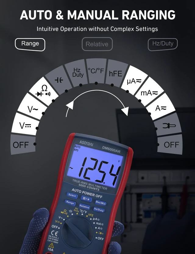 Alt view image 11 of 14 - Digital Multimeter and Analyzer TRMS 6000 Counts Volt Meter Ohmmeter Auto-Ranging Tester; Accurately Measures Voltage Current Resistance Diodes Continuity Duty-Cycle Capacitance Temperature
