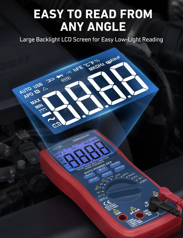 Alt view image 10 of 14 - Digital Multimeter and Analyzer TRMS 6000 Counts Volt Meter Ohmmeter Auto-Ranging Tester; Accurately Measures Voltage Current Resistance Diodes Continuity Duty-Cycle Capacitance Temperature