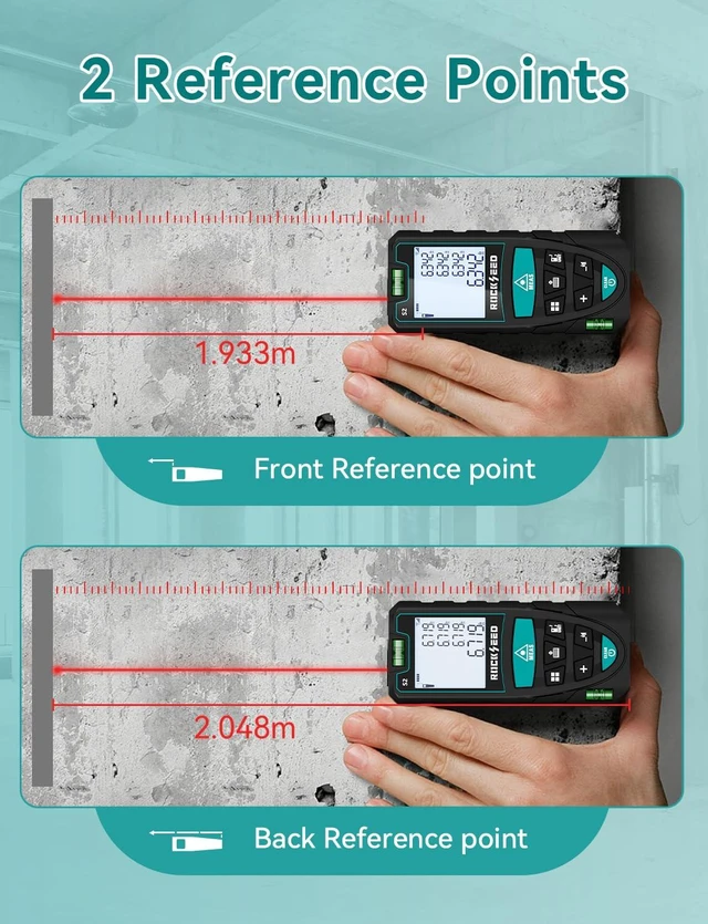 Alt view image 9 of 14 - Laser Measure,RockSeed Digital Laser Distance Meter with 2 Bubble Levels,Portable M/in/Ft Unit Switching Backlit LCD and Measuring Distance/Area/Volume/Pythagorean