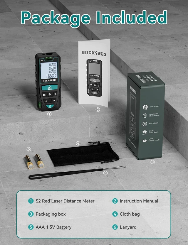 Alt view image 14 of 14 - Laser Measure,RockSeed Digital Laser Distance Meter with 2 Bubble Levels,Portable M/in/Ft Unit Switching Backlit LCD and Measuring Distance/Area/Volume/Pythagorean