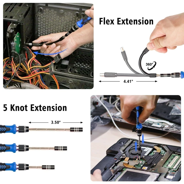 Alt view image 11 of 14 - Precision Screwdriver Set, 122 in 1 Electronics Magnetic Repair Tool Kit with Case for Repair Computer, PC, Cellphone, Game Console, Watch, Eyeglasses etc (Blue)