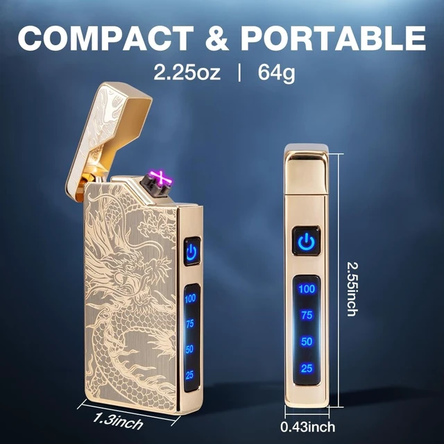 Alt view image 13 of 14 - Electric Lighter Rechargeable Plasma Lighter Men Cool Dragon Pocket Lighter | Windproof Dual Arc, Led Battery Display, USB Charging, Christmas Stocking Stuffers, Birthday Gifts for Men (Dragon Gold)