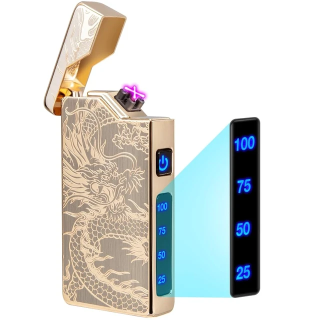 Alt view image 8 of 14 - Electric Lighter Rechargeable Plasma Lighter Men Cool Dragon Pocket Lighter | Windproof Dual Arc, Led Battery Display, USB Charging, Christmas Stocking Stuffers, Birthday Gifts for Men (Dragon Gold)