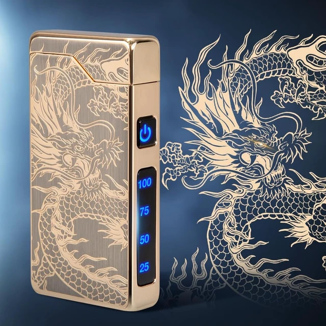 Alt view image 9 of 14 - Electric Lighter Rechargeable Plasma Lighter Men Cool Dragon Pocket Lighter | Windproof Dual Arc, Led Battery Display, USB Charging, Christmas Stocking Stuffers, Birthday Gifts for Men (Dragon Gold)