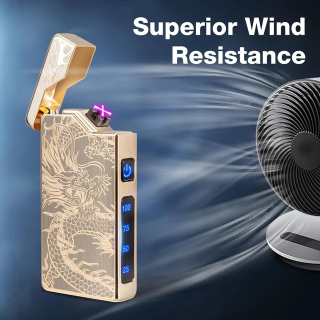 Alt view image 11 of 14 - Electric Lighter Rechargeable Plasma Lighter Men Cool Dragon Pocket Lighter | Windproof Dual Arc, Led Battery Display, USB Charging, Christmas Stocking Stuffers, Birthday Gifts for Men (Dragon Gold)