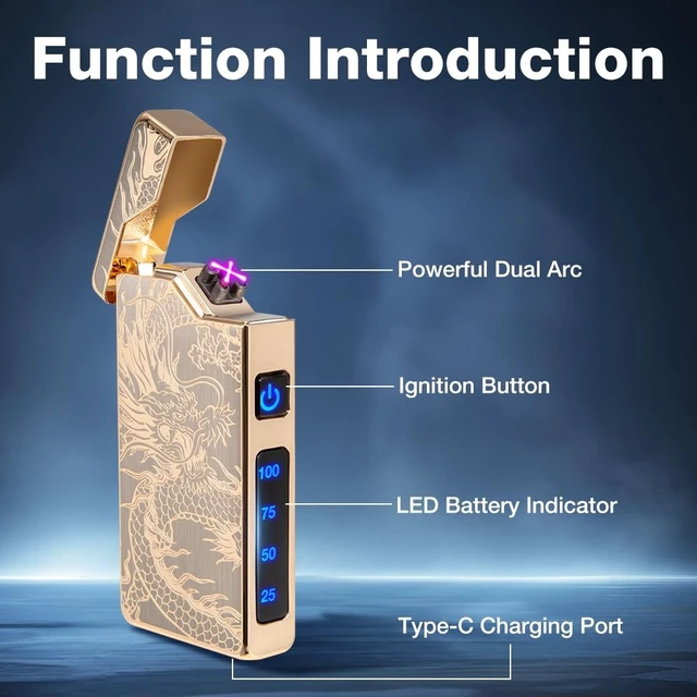 Alt view image 14 of 14 - Electric Lighter Rechargeable Plasma Lighter Men Cool Dragon Pocket Lighter | Windproof Dual Arc, Led Battery Display, USB Charging, Christmas Stocking Stuffers, Birthday Gifts for Men (Dragon Gold)