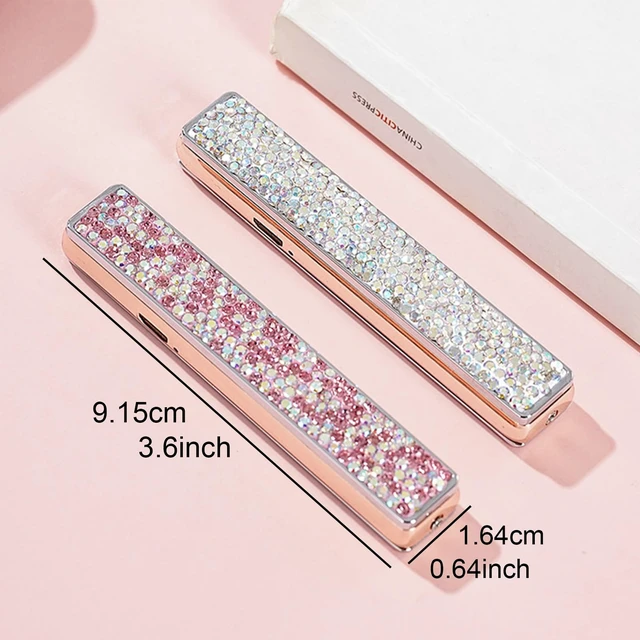 Alt view image 13 of 14 - Electric Lighter, Luxury Bling Rhinestone Type-C Rechargeable Lighters with Pull-Out Ignition, Windproof Flameless Thickened Tungsten Ignition Electronic Lighter for Girls, Women Gifts-Silver