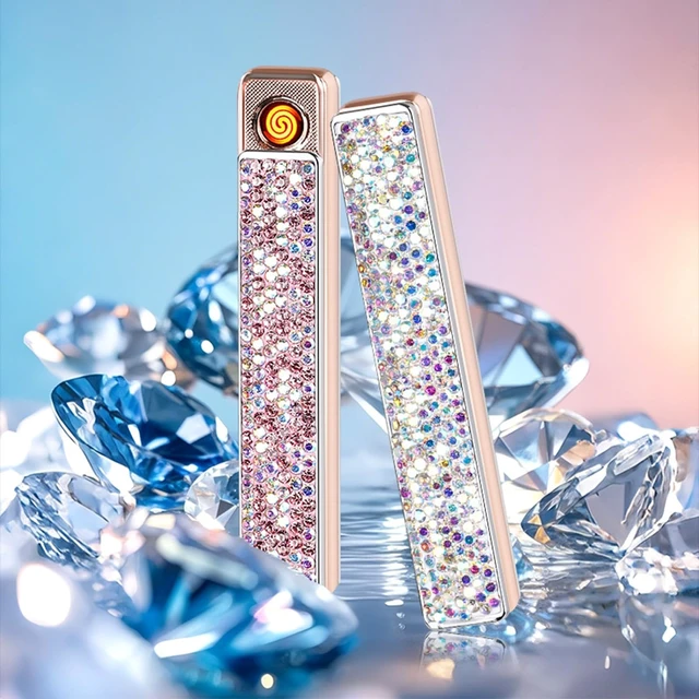 Alt view image 14 of 14 - Electric Lighter, Luxury Bling Rhinestone Type-C Rechargeable Lighters with Pull-Out Ignition, Windproof Flameless Thickened Tungsten Ignition Electronic Lighter for Girls, Women Gifts-Silver