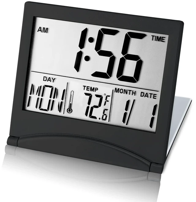 Alt view image 8 of 14 - Small Digital Travel Alarm Clock Battery Operated, Portable Large Number Display Alarm Clock with Date & Temperature,12/24 H Small Desk Clock-Black(No Light)
