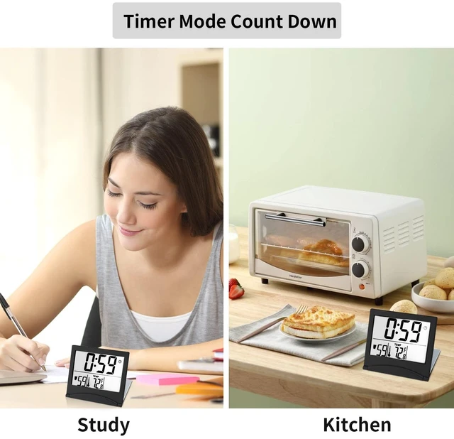 Alt view image 13 of 14 - Small Digital Travel Alarm Clock Battery Operated, Portable Large Number Display Alarm Clock with Date & Temperature,12/24 H Small Desk Clock-Black(No Light)